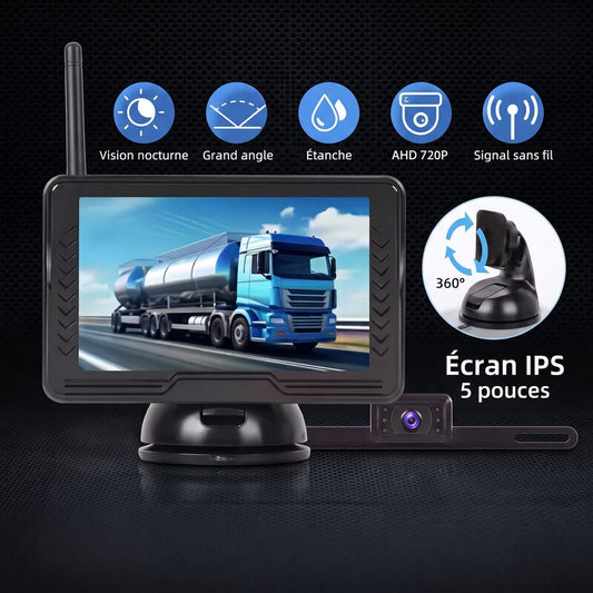 Moniteur IPS 5 pouces du kit caméra de recul sans fil : vision nocturne, grand angle, étanche