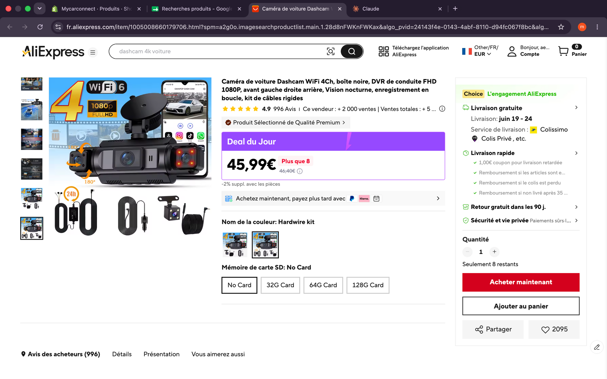 Kit dashcam 4 canaux Full HD surveillance stationnement