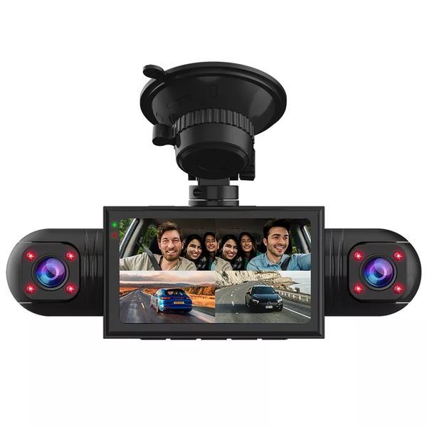 Dashcam 4 canaux Full HD 1080P avec écran, objectif avant et objectifs latéraux infrarouges