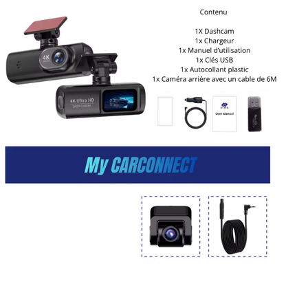 Dashcam 4K UHD WiFi avec double objectif avant et arrière 1080P