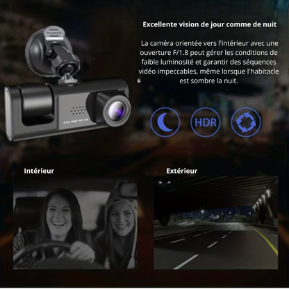 Dashcam 3 caméras Full HD 1080P avec écran IPS 2 pouces