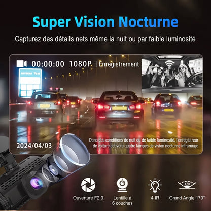 Vision nocturne de la dashcam 4 canaux : image de nuit en 1080P, ouverture F2.0, LED infrarouges, grand angle 170°