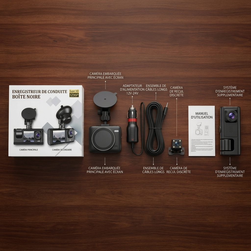 Dashcam 3 caméras Full HD 1080P avec écran IPS 2 pouces