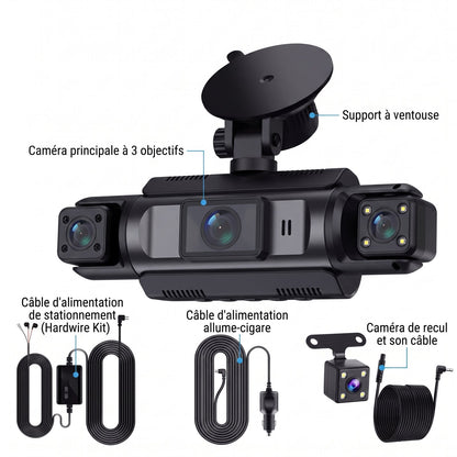 Boîtier dashcam WiFi 6 installé derrière le rétroviseur intérieur