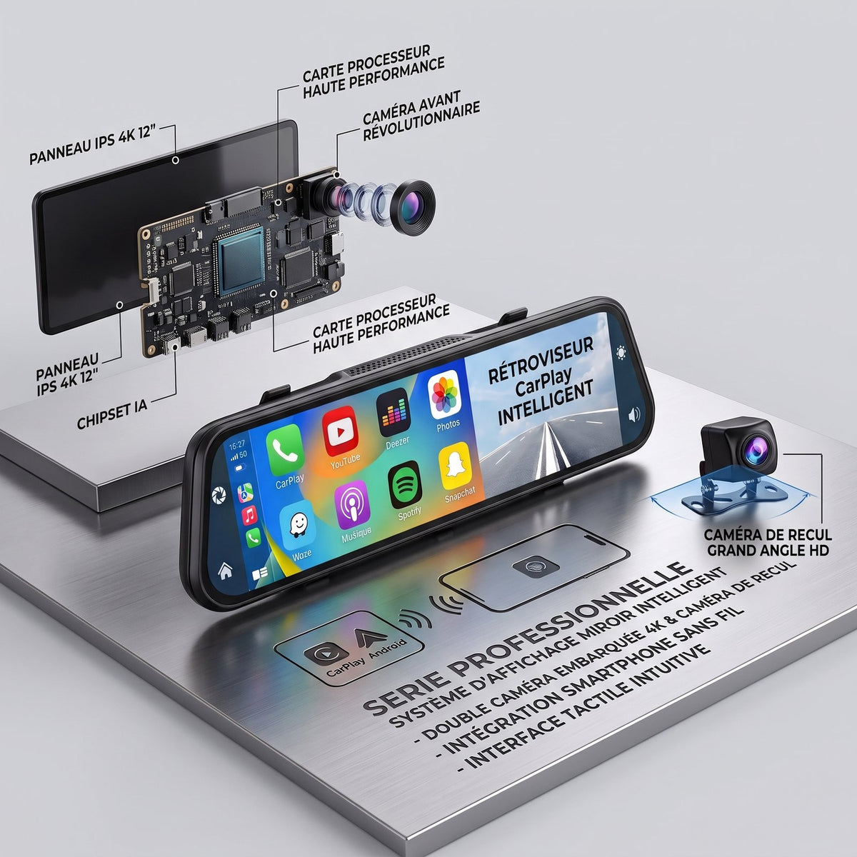 Image de la caméra de recul affichée sur le rétroviseur CarPlay