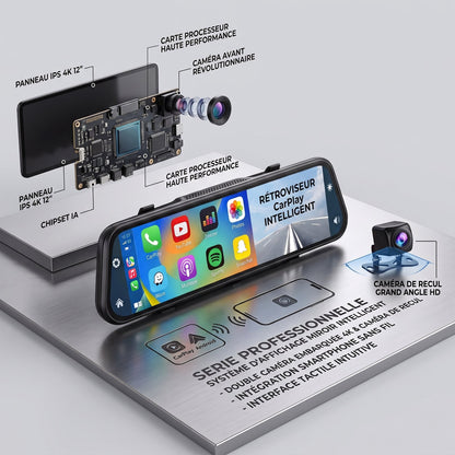 Affichage de la caméra de recul sur le rétroviseur CarPlay 10 pouces