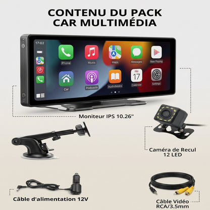 Contenu du pack écran CarPlay 10,26 pouces avec câbles et support