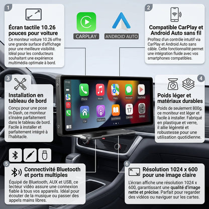 Connexion sans fil Bluetooth 5.2 et WiFi de l'écran CarPlay