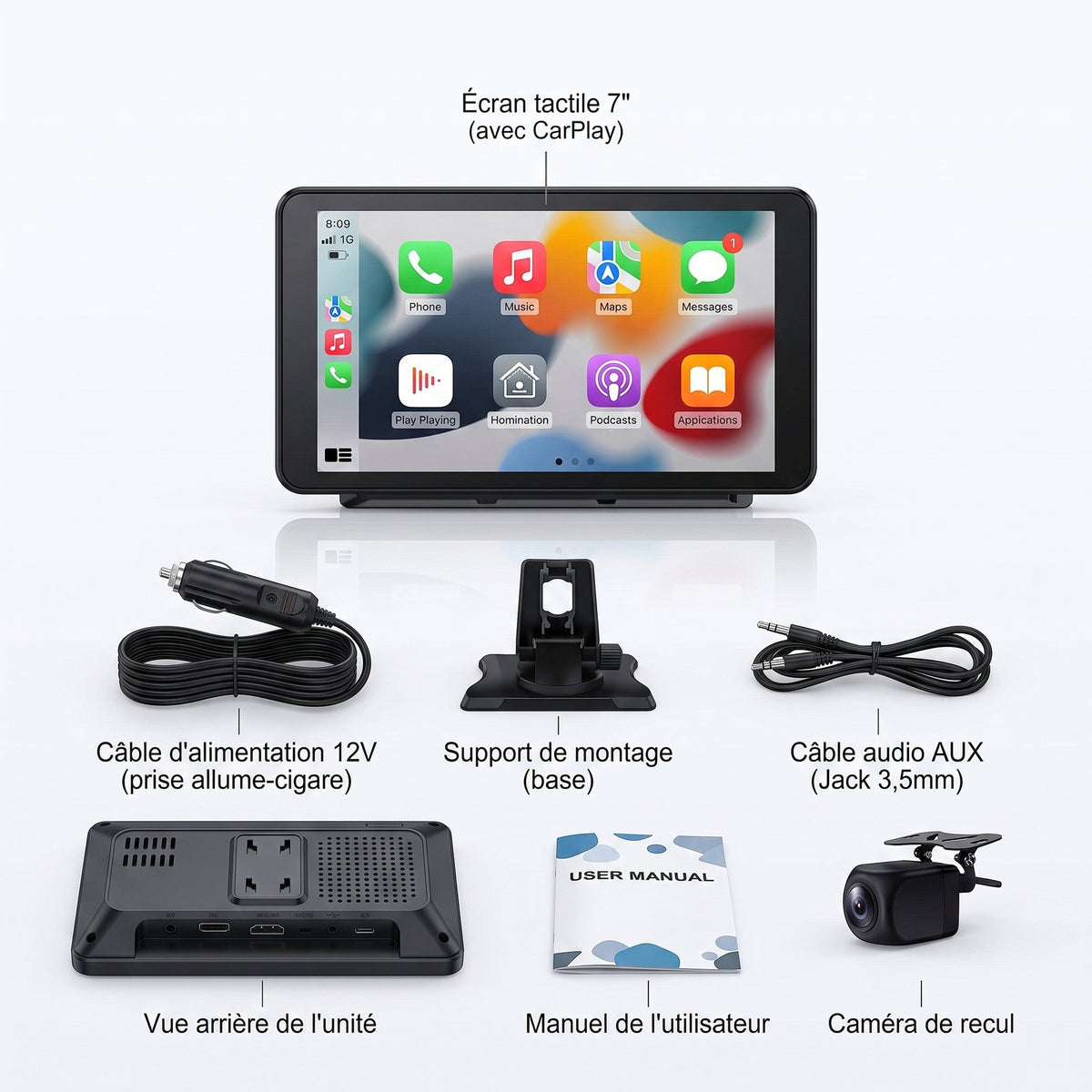 Navigation GPS sur l'écran CarPlay portable 7 pouces