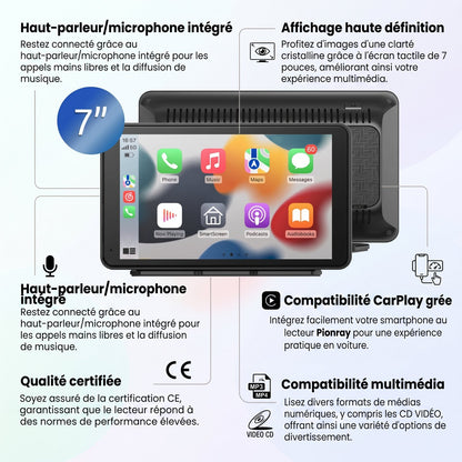 Écran CarPlay portable 7 pouces avec option caméra de recul