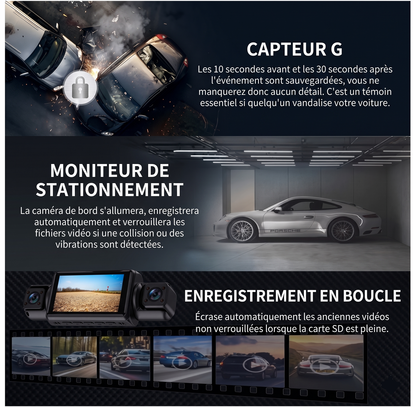 Kit dashcam professionnel 4 canaux caméra arrière voiture