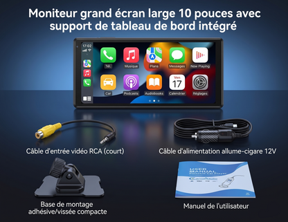 Écran carplay voiture 10 pouces compatible iPhone et Android