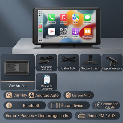 Écran Tactile Compatible CarPlay et Android Auto 7 Pouces Portable sans fil