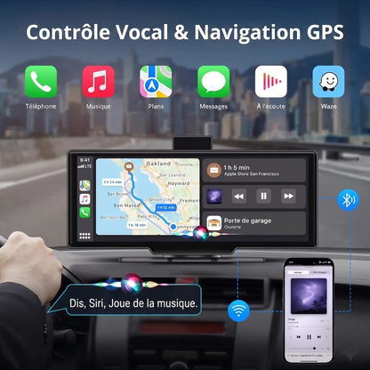 Écran CarPlay voiture avec caméra embarquée 4K