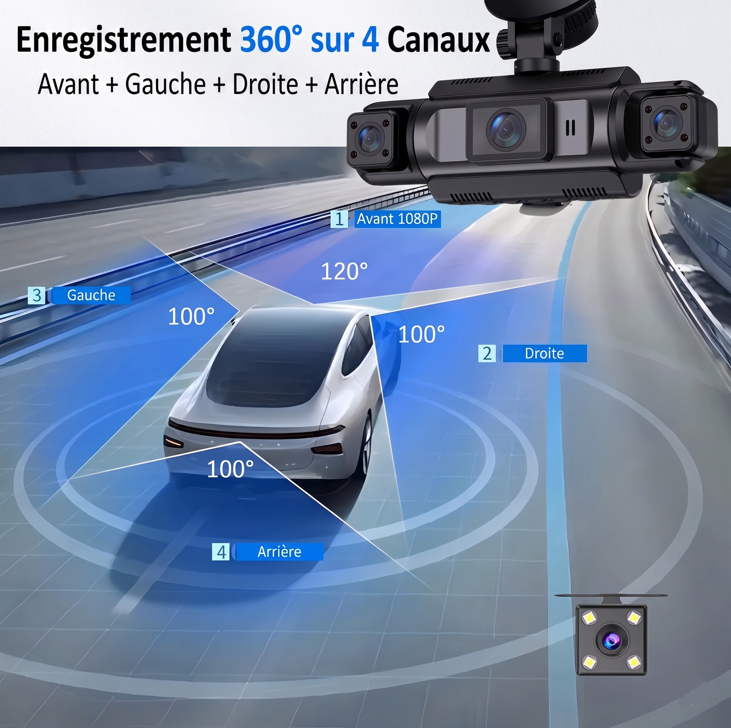Dashcam voiture 4 canaux sans fil WiFi 6