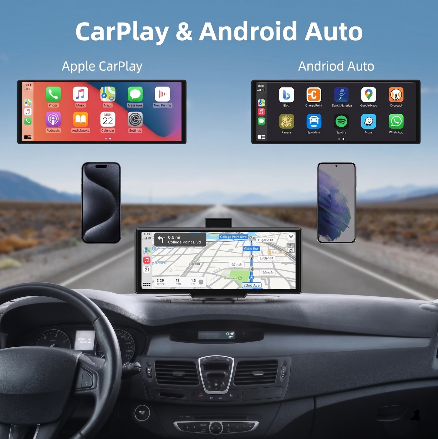 Dashcam 4K intégrée écran CarPlay carte SD 64 Go