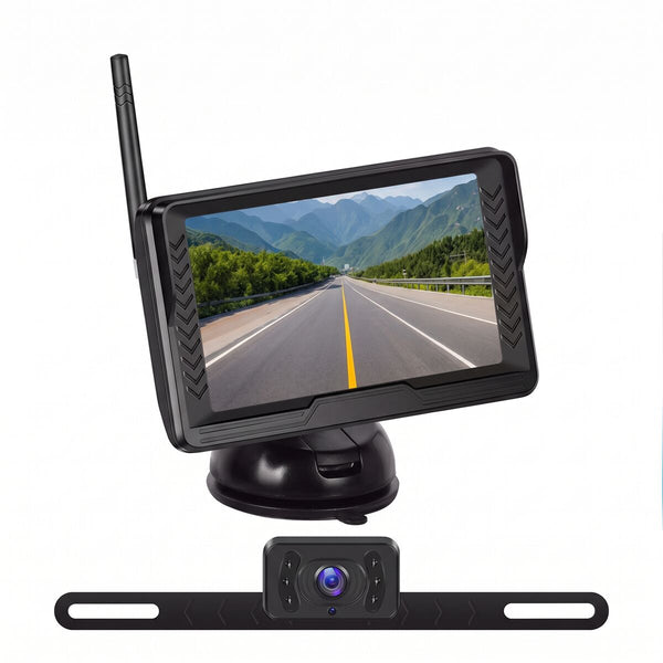 Kit caméra de recul sans fil avec moniteur 5 pouces sur ventouse et caméra sur support de plaque